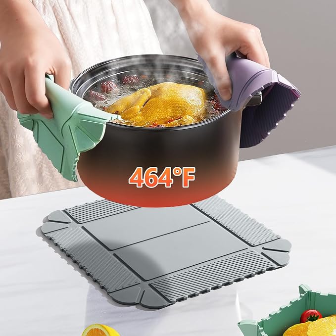 Magnetic Silicone Trivet Mat - Heat Resistant Hot Pad for Hot Dishes, Pots & Pans, Non-Slip Table & Countertop Protector (Gray)
