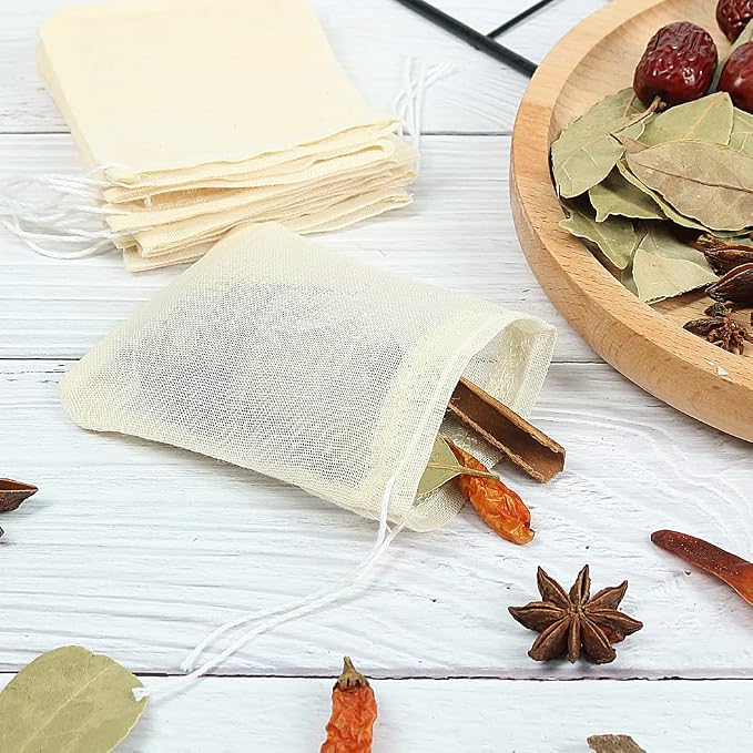 YQL 3x4 Inch Spice Bags for Cooking, 30PCS Reusable Small Muslin Bags | Drawstring Tea Filter Bags for Herbs, Spices, Coffee, Soup Seasoning and Small Sachet Storage