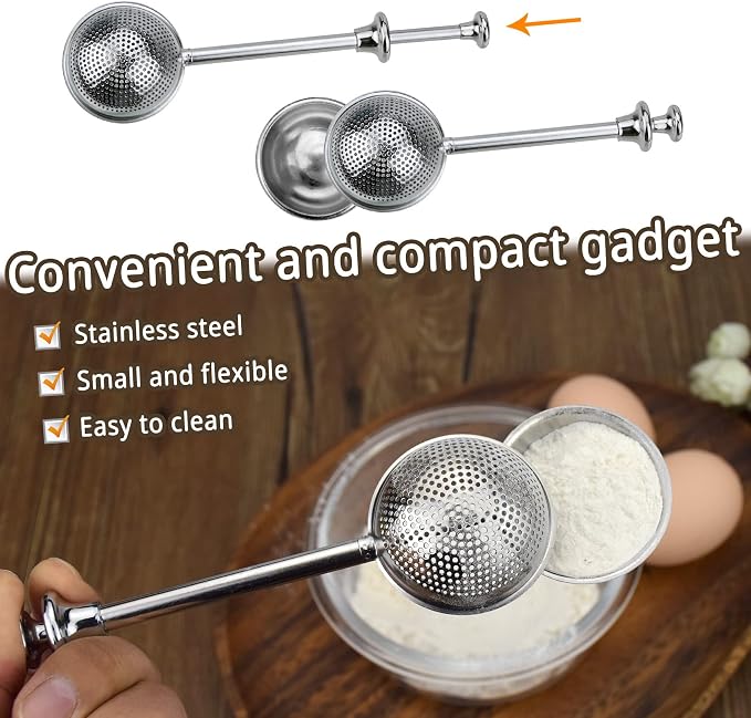 Powder Sugar Shaker Sifter Duster Baker's Dusting Wand Dispenser for Flour Spices Sugar Tea Strainer Steeper Tea Balls for Loose Tea