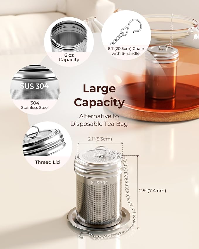 2 Pack Reinmoson Large Tea Infuser for Loose Tea & Spice Ball for Cooking | 2.1” x 2.9” Extra Fine Mesh Large Tea Strainers, 304 Stainless Steel Loose Leaf Tea Steeper for Black Tea, Rooibos, etc