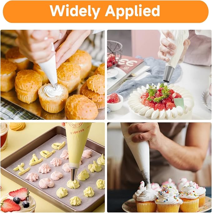 5 Pcs Large Piping Tips Set with Coupler, Stainless Steel Frosting Tips for Cake Decorating, Extra Large Pastry Nozzles for Cupcakes, Cookies, Churros, Eclairs, Meringue and Baking(F02/F06/9FT/R22L)