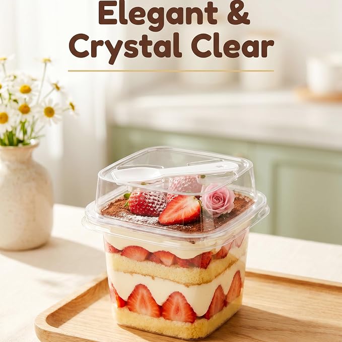 50 Pack 12 oz Plastic Dessert Cups with Lids and Spoons | Banana Pudding Cups with Lids Mini Dessert Shooters for Party Individual Yogurt Parfait Jello Fruit Trifle