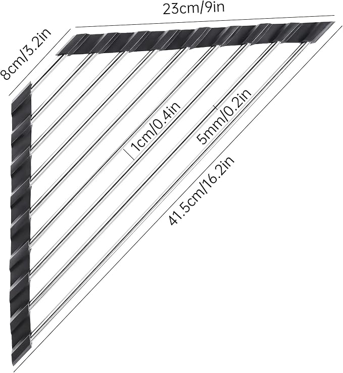 Tomorotec Triangle Roll Up Dish Drying Rack 304 Stainless Steel Black | BPA-Free Food-Grade Silicone Edges Foldable Waterproof Rustproof Heavy-Duty Space Saver Heat Resistant to 550°F