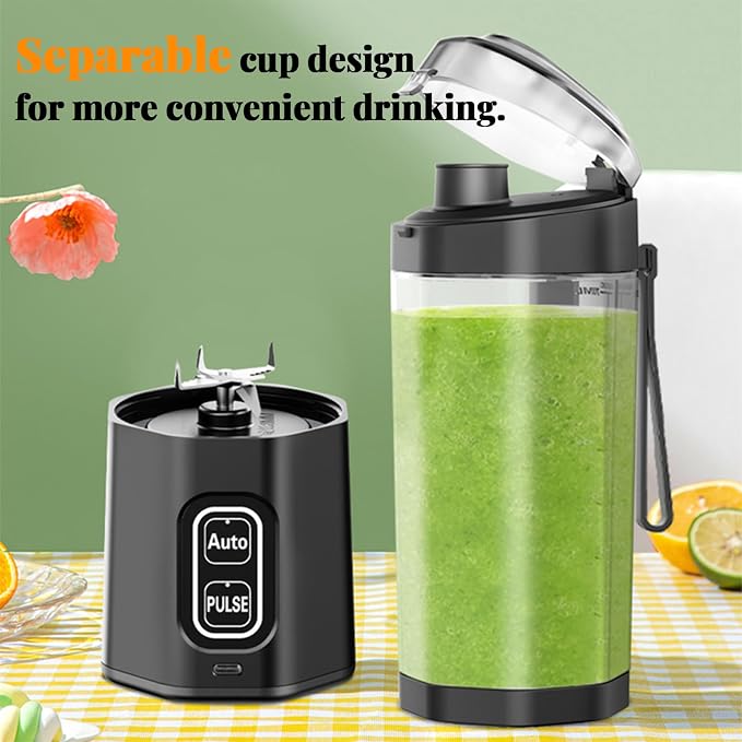 Portable Juicer Blender :XIP8 Waterproof 360W Motor, 6000mAh Battery, 700ml Stainless Steel Cup, Auto & Pulse Modes