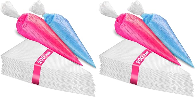 Set of 200 - Anti Burst Piping Bags 12 Inch - Prestee Tipless Icing Bags - Durable Frosting Piping Bag Tools - Pastry and Cookie Decorating Supplies (Pack of 2)