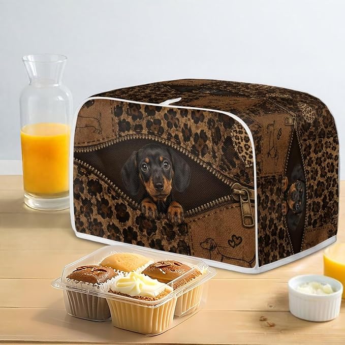 Dachshund Print Toaster 4 Slice Cover Dust-proof & Anti Fingerprint Bread Maker Machine Covers Leopard Print Small Kitchen Appliance Covers