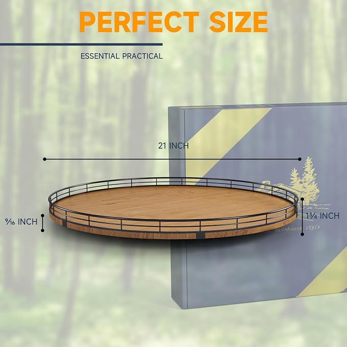 AMH 21-Inch Walnut-Finish Wooden Lazy Susan Organizer for Dining Table | Smooth rotating oak tray with walnut finish for dining tables, kitchen counters, pantries and cabinet storage.