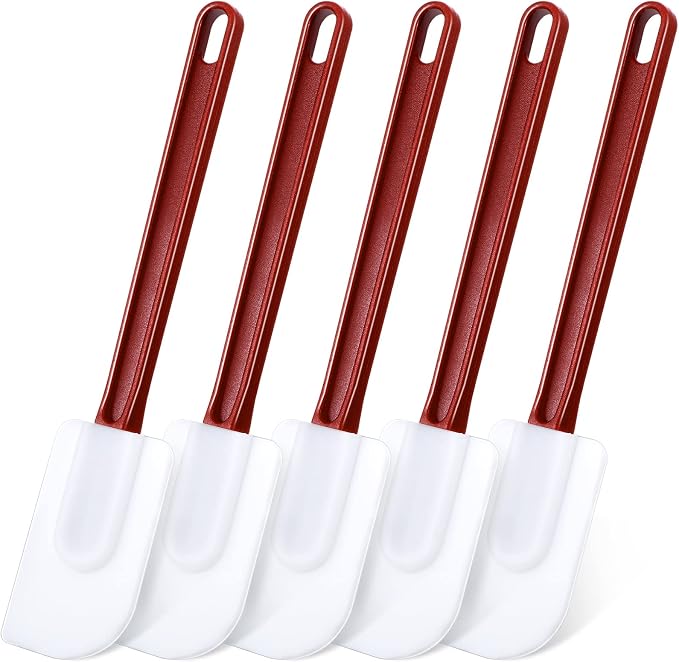 Meekoo 5 Pcs 14 Inch Rubber Spatula 500℉ High Heat Resistant Spatulas | Silicone Spatulas, for Baking Kitchen Cooking, Commercial Food Bpa Free Grade Non Stick Dishwasher Safe, Brown Red