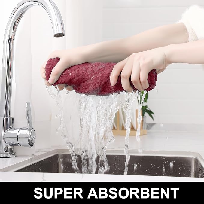Homaxy Large Premium Cotton Kitchen Towels 16"x 28", 12 Pack, Red | Natural Ring Spun 390 GSM Dish Towels, Super Absorbent Terry Kitchen Hand Towels, Soft Tea Towels with Hanging Loop
