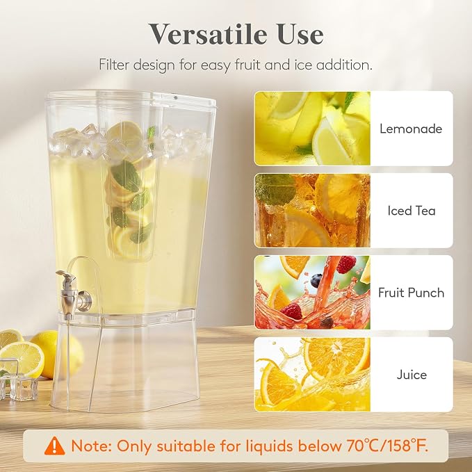 Lifewit 3 Gal Drink Dispenser with Fruit Infuser & Leak-Proof Spigot, 1 Pc | Large Capacity for Gathering & Commercial Use, BPA-free Plastic Beverage Container with Stand for Lemonade, Soda & Mimosa bar