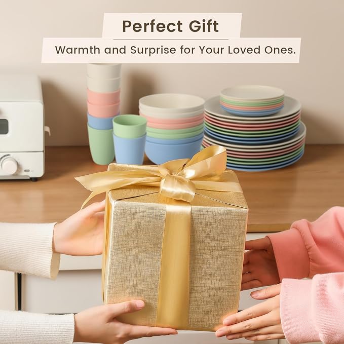 40-Piece Dinnerwave Sets, Service for 8, Wheat Straw Dinnerware Set - Plates and Bowls Set with Cups, Lightweight Microwave and Dishwasher Safe Dish Set for Dinner, Outdoor - Multi Light