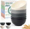 Salad Bowl Wheat Straw Bowls 60 OZ Bowls for Kitchen,Large Bowls for Camping,Travel,Party, Unbreakable Bowls Set of 8,Microwave and Dishwasher Safe Dishes for Cereal,Ramen,Soup-Grey Stone
