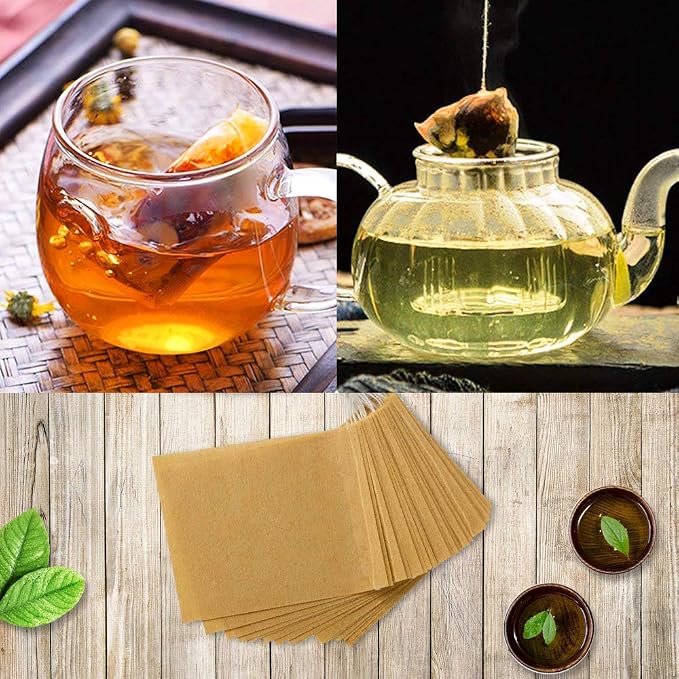 Numola Unbleached Tea Filter Bags with Disposable Drawstring, Tea Bags Empty, Wood Pulp Filter Paper Organic Tea Infuser Bag for Loose Leaf Tea 200 Pcs (3.2'' x 4.2'')