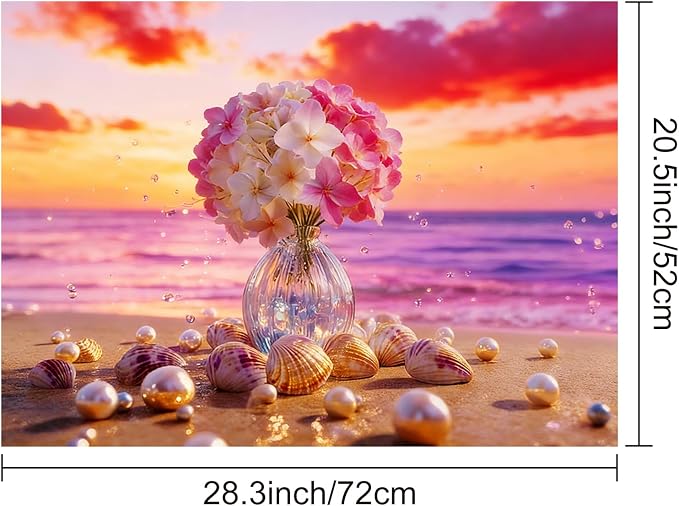 HOMETITUTE Summer Stove Top Covers for Electric Stove 28x20 Inches Sunset Beach Flower Seashell Heat Resistant Glass Cooktop Protector Pad Decorative Stovetop Cover for Kitchen Coffee Bar Decor