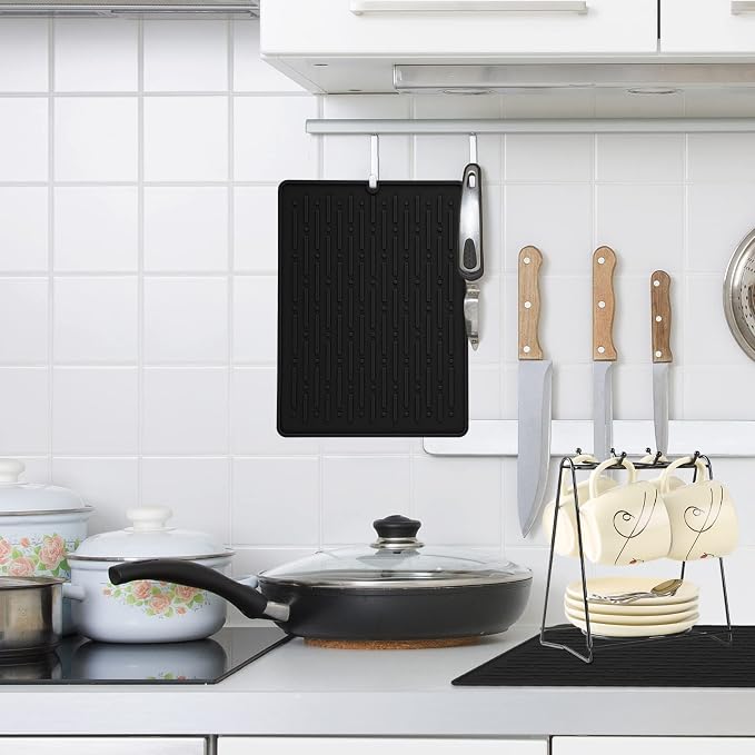 Dish Drying Mats, Heat-resistant Silicone Mat for Kitchen Counter, Non-Slip Dish Dry Mat Dishwasher Safe Small, Black