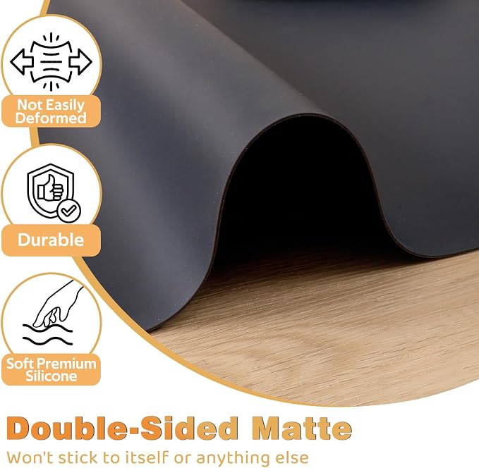 49.2" x 15.7" Large Silicone Mat for Kitchen Counter Protector, Cuttable | Silicon Countertop Protector Mat Heat Resistant Mats for Countertop, Cut to Fit Placemat Ship Roll by Foepoge, Dark Grey