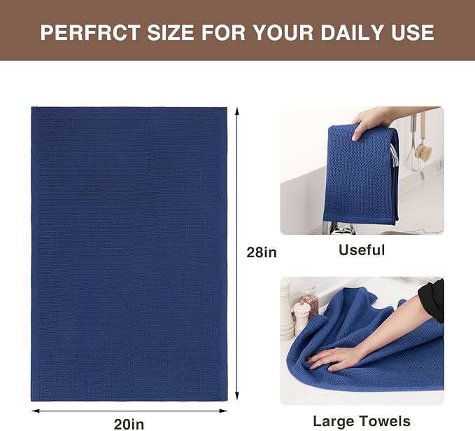 Homaxy 100% Cotton Oversized Waffle Weave Kitchen Towels, 7-Pack, Navy Blue | 20 x 28 Inches, Ultra Soft Absorbent Dish Towels, Quick Drying Large Cleaning Towels