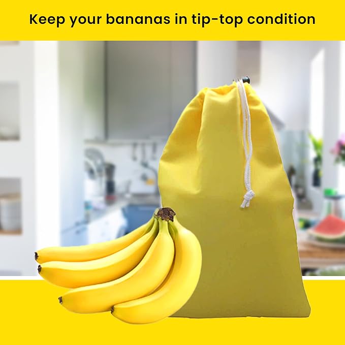 Gadgetime USA - Banana Drawstring Preserve Bag to Keep Fresh for Longer & Prevent Ripening - Reusable & Washable - Grocery & Produce Saver Sack (Yellow)