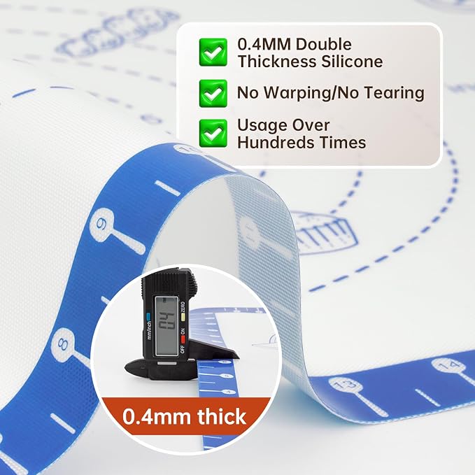 Baking Mats Silicone for Baking Sheet, non Stikc Pastry Mat for Dough Rolling, Silicone Macaron Baking Sheet for Cookie, Pizza, Surdough, Pastry,Dough Rolling out, Non Stik and 480°F Oven Safe
