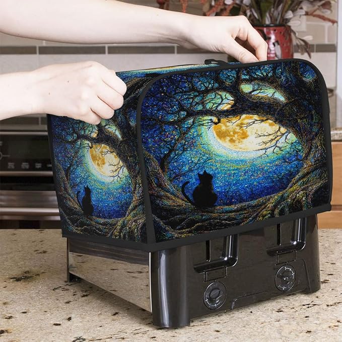 4 Slice Toaster Cover Galaxy Oil Painting Cat Toaster Covers Four Slice Wide Slot Waterproof and Dustproof Covers for Wide Slot Toasters and Small Appliances Kitchen Decor Gifts