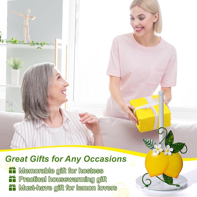 Lemon Paper Towel Holder Countertop for Kitchen, 3D Handmade | Freestanding Kitchen Roll Holder with Weighted Base, Lemon Housewarming Gifts for Women, Fit Most Sizes of Paper Rolls, Metal