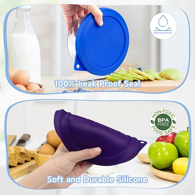 SOPHICO 4 Cup Silicone Lids Replacement for Pyrex & Anchor Hocking 7201-PC | Food Grade Silicone, Leakproof、Airtight Lids, Dishwasher Microwave Safe