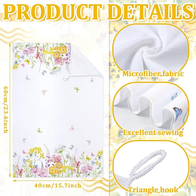4 Pcs Floral Kitchen Towels Set Pink and White Hand Tea Towels | Butterfly Flower Dishcloths Fast Drying Absorbent Housewarming Gift for Cooking Kitchen Bathroom Decor