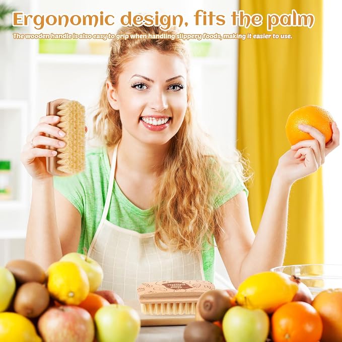 Vegetable and Fruit Cleaning Brush Scrubber Beechwood Handle Fruits Veggie Wash Brushes Potato Carrot Cucumber Mushrooms Washing Cleaner(Beige A, 1)