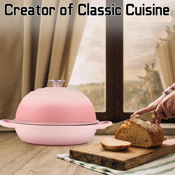 Enameled Bread Oven 10" Dutch Oven Pot with Lid Bread Dutch Oven Pink | for Sourdough Bread Baking, 6 Quarts Bread Pan with Dome Lid, Non-stick Cookware for Homemade Bread