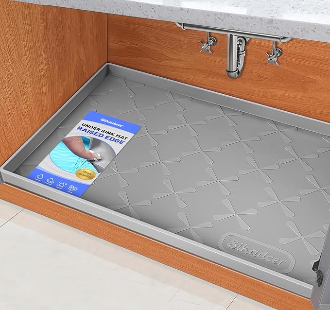 Waterproof Under Sink Mat 34" x 22", Silicone Mat Kitchen liner | BPA-Free Silicone Tray with Raised Lip Protect Cabinets from Leaks, Versatile Home Organizer for Bathroom, Pets, Boots, Floor