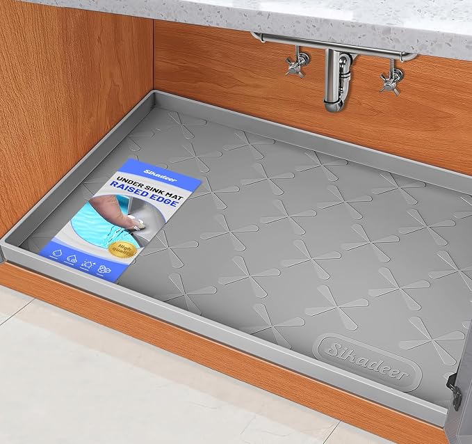 Waterproof Under Sink Mat 40" x 22" Silicone Mat Cabinet Protector | Heavy Duty Deep Drip Tray, Extra Thick Non Slip Liner for Kitchen & Bathroom, Pets, Organizer, Storage, Boots, Home Essential