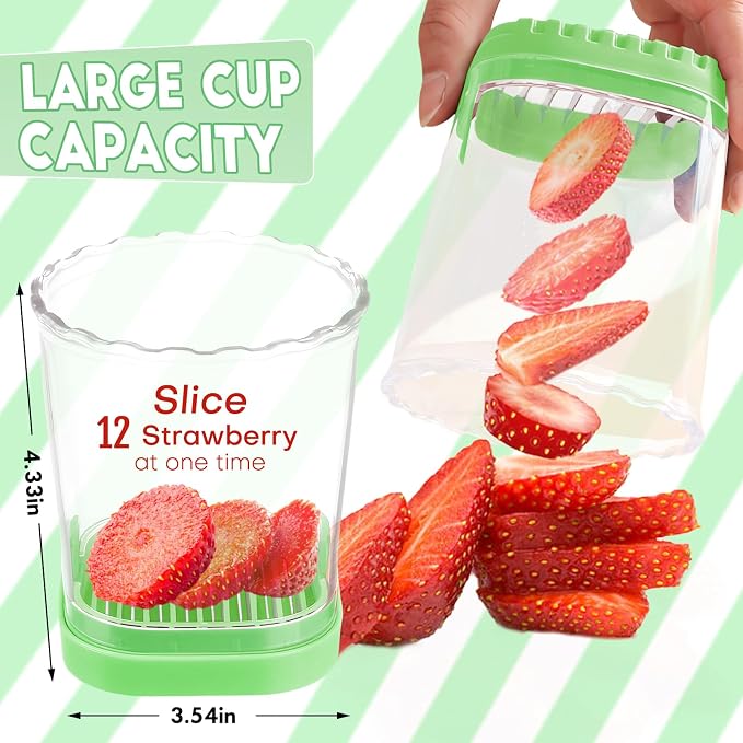 Creative Strawberry Slicer, Detachable Cutter with Push Plate (Green)