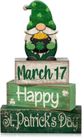 Lineshading 4 Pcs St Patricks Day Tiered Tray Decor Wooden Gnome Blocks | Rustic Farmhouse Table Decor with March 17 Date Block, Stacked Signs, Shamrock Gnome Topper for Mantle or Shelf Displays