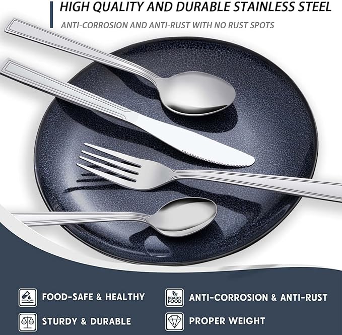 Hunnycook 60-Piece Silverware Set - Stainless Steel Silverware Set for 12, Include Fork Knife Spoon Set, Mirror Polished, Dishwasher Safe, Cutlery Set for Home Kitchen Restaurant