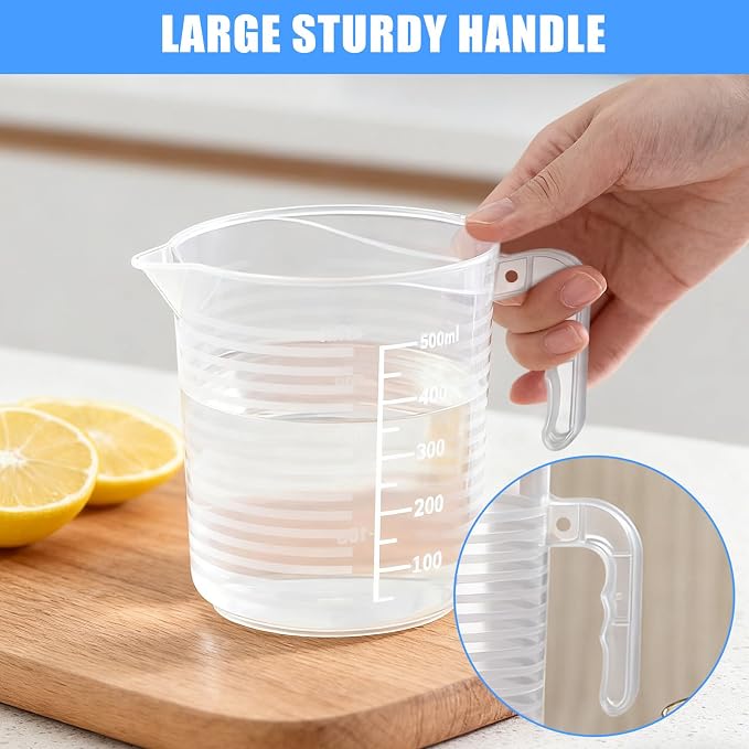 2 Pack Measuring Cup Set, 500ml and 1000ml | Plastic Liquid Measuring Cups- Baking, Cooking, Mixing Cups, Microwave and Dishwasher Safe Essential Kitchen Tools