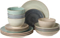Gibson Home Stonebury 16 Piece Plates and Bowls Assorted Color Dishes - Handpainted Stoneware Dinnerware Set - Service for 4