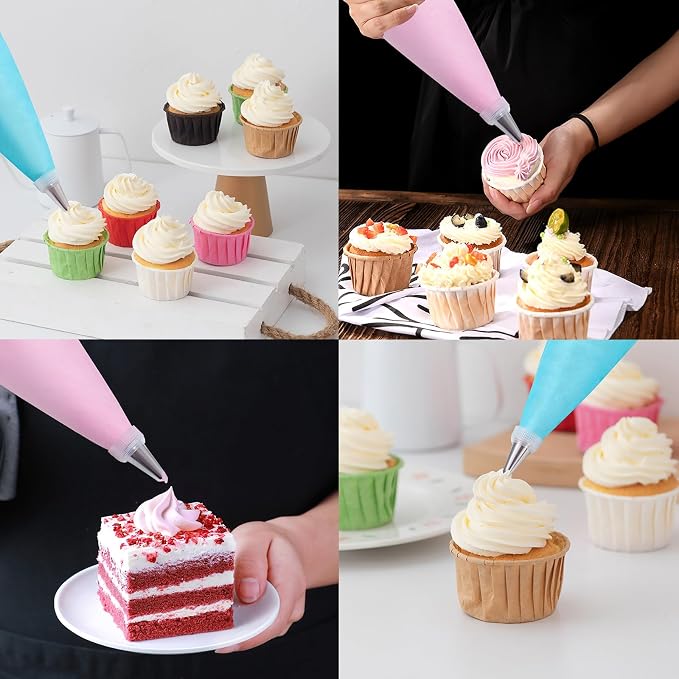 200Pcs Piping Bags and Tips Set, 12 Inch Pastry Bags, Icing Bags | Cakes Decorating Kit Supplies, 1 Reusable Piping Bags, 12 Frosting Tips, 2 Couplers, 2 Bag Ties