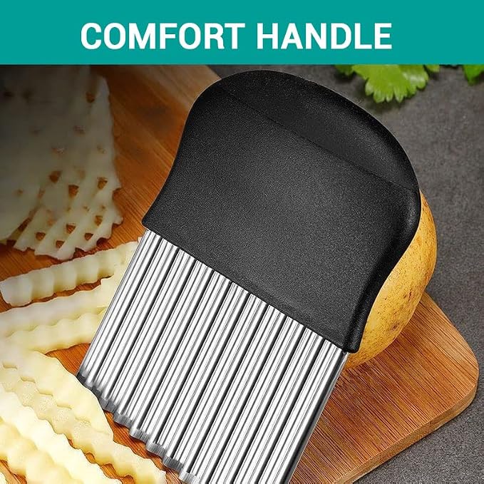 Large Crinkle Cutter - Potato Slicer Wave Chopper - Stainless Steel Wave Cutter for French Fry, Vegetable and Fruit (1 Pack)