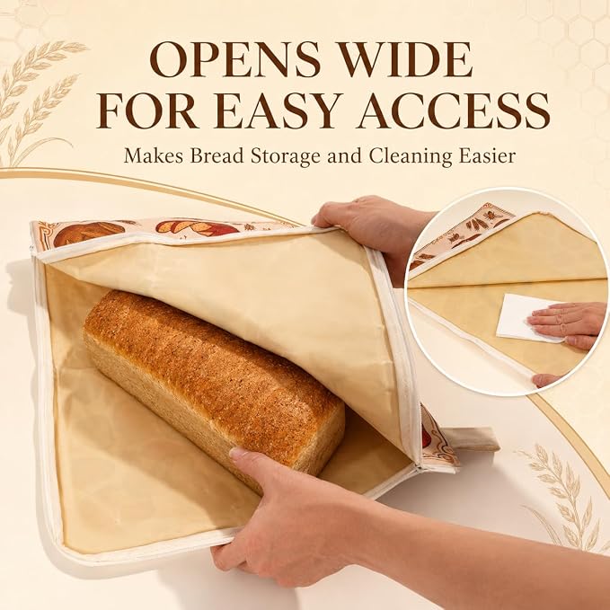 Beeswax Bread Bags for Homemade Sourdough Wide Zipper Access Reusable Bag | 17" x 13" Cotton Linen Bread Storage Bag with Handle & Date Labels, Keeps Loaves Fresh Longer, Freezer Friendly, Eco Friendly
