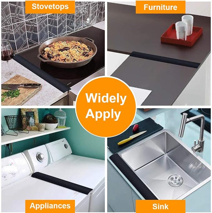 FLSEPAMB Stove Gap Covers Kitchen Counter Gap Covers (30 Inch, 2 PCS) Heat Resistant Oven Gap Filler Seals Gaps Between Stovetop and Counter, Easy to Clean, Black