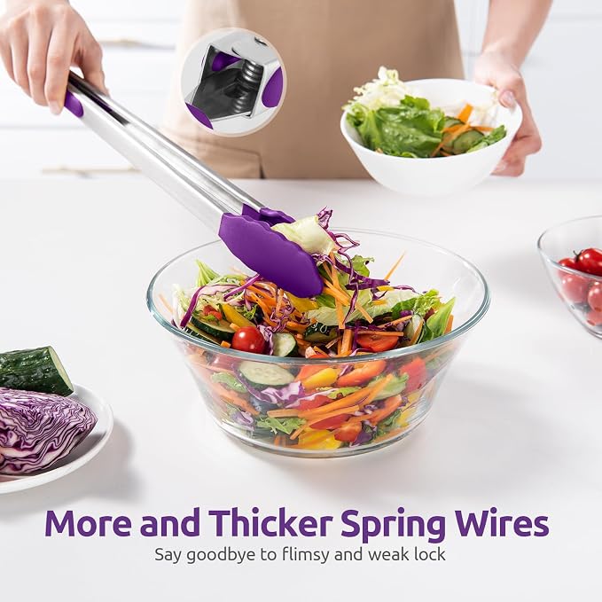 U-Taste Kitchen Tong for Cooking, 600ºF Heat-Resistant Tps, 16in/Purple | Extra Long BBQ Tongs, Large Tong for Grilling/Grabbing, Big Thong with Nonstick Silicone Tps & 18/8 Stainless Steel Handle