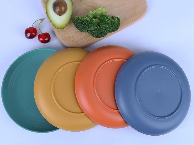 7.8 Inches Unbreakable Wheat Straw Plates - Reusable Plate Dinner Set - Dishwasher & Microwave Safe - Healthy, BPA Free & Eco-Friendly (7.8 Inches/4 Color_H)