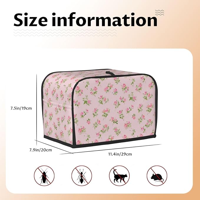 2 Slice Toaster Cover Watercolor Rose Pink Dust Proof Washable Kitchen Appliance Cover with Pocket, Oxford Fabric Countertop Toaster Protector for Standard Toasters Small Appliances