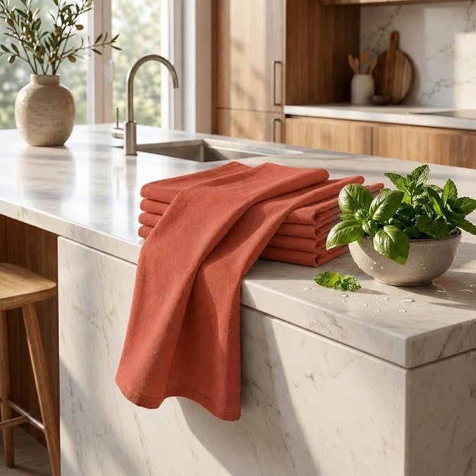 Urban Villa Kitchen Towels Cotton Dish Towels 20”x30” (Set of 6) Rust