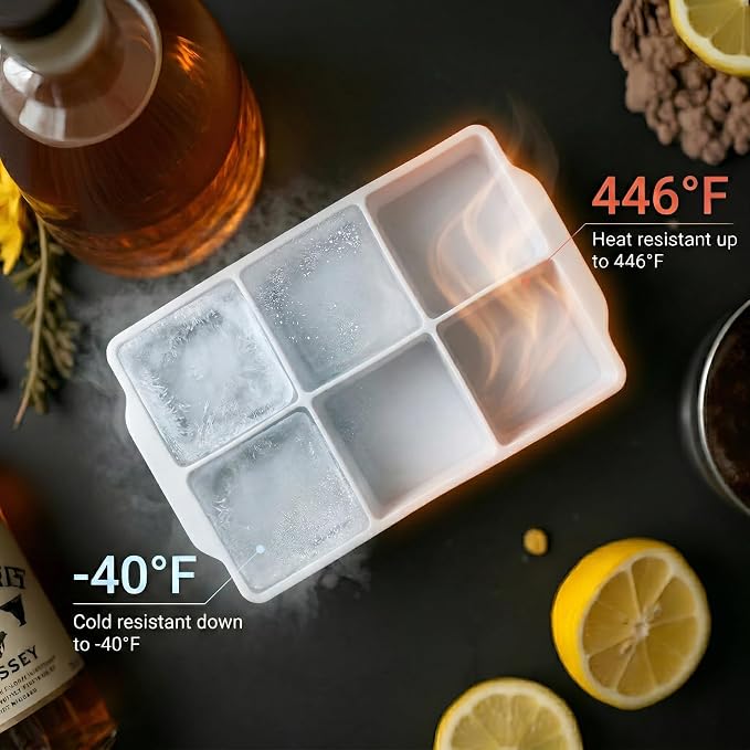 KitchFort® Large Silicone Ice Cube Tray (3-Pack) - 2" Big Ice Mold with Lid | Easy Release, Cocktail, Whiskey Ice Cubes Mold - Food Grade - Ice Cube Trays for Freezer - Stackable Silicone Ice Tray