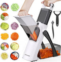 All-in-1 Safe Mandoline Slicer for Kitchen, Food Chopper with Container | 0.1-8mm Thickness Vegetable Chopper, Safe Mandoline Slicer, Potato French Fry Cutter Tomato Apple Slicer Onion (BlackWhite)