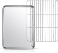 12.5” Baking Sheet Pan with Rack, Joyfair Stainless Steel Toaster Oven Tray | Bakeware Cookie Pan & Cooling Rack for kitchen bake Jelly Roll/Bacon/Meat, Commercial Metal & Rust-free, Dishwasher Safe