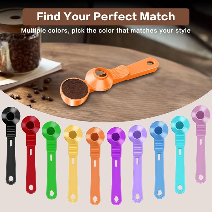 2-in-1 Coffee Scoop with Funnel, 2 Tbsp Measuring Spoon for Reusable K Cups, Ground Coffee, Protein Powder & Tea, Mess-Free Plastic Design（Orange-2pack）