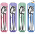 4 Pack Travel Silverware Set with Case for Lunch,Pastel | Reusable Utensils with Case, Portable Flatware, Camping Cutlery, Fork Spoon Knife, for Work School, Dishwasher Safe