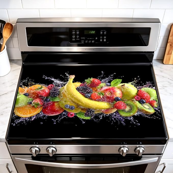 Mixed Fruit Splash Stove Top Cover 28.35x20.47in Colorful Kitchen | Mixed fruit splash stove top cover 28.35x20.47 in; colorful kitchen cooktop mat dishwasher safe machine washable year-round
